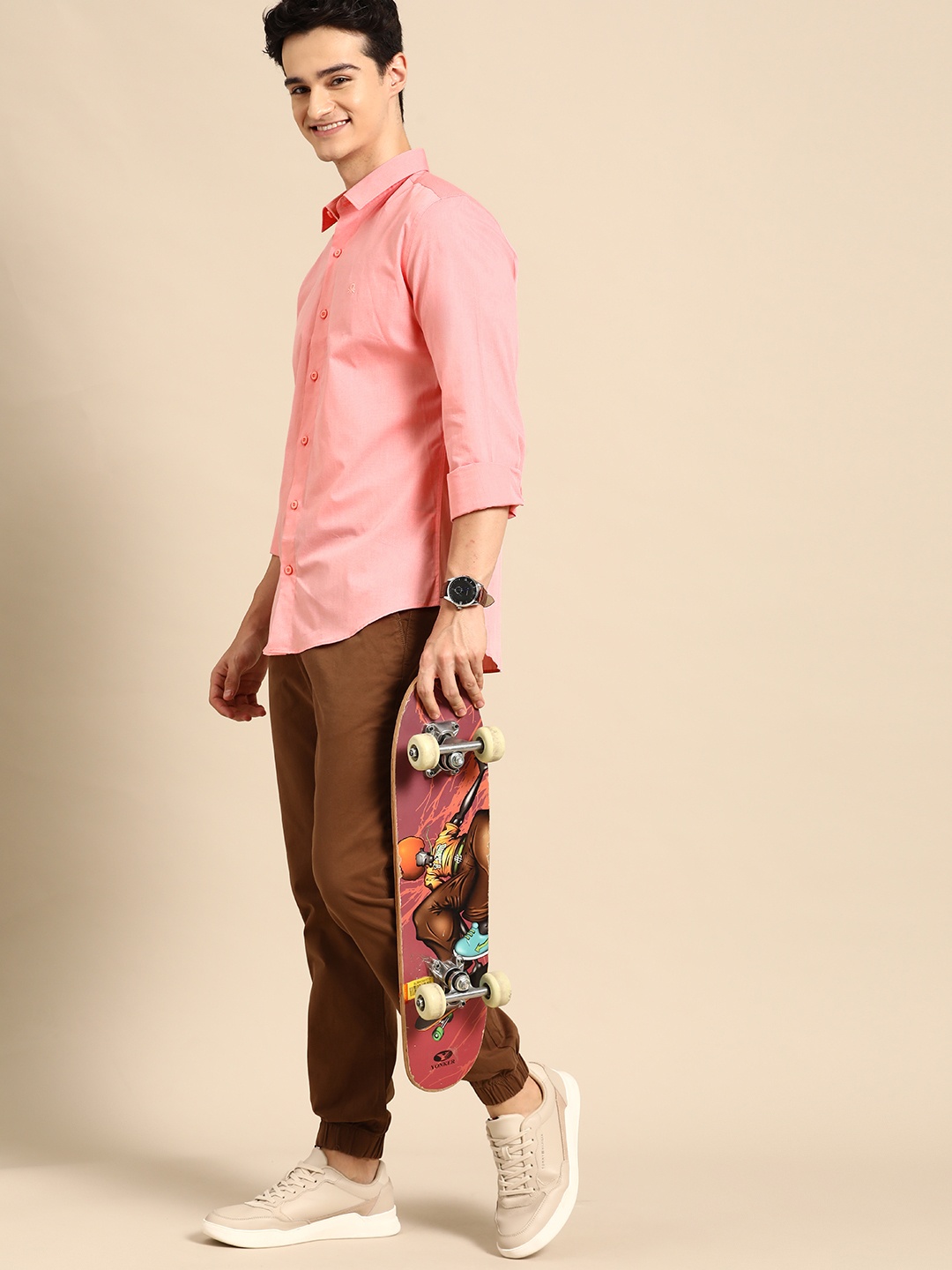 

United Colors of Benetton Men Slim Fit Pure Cotton Casual Shirt, Pink