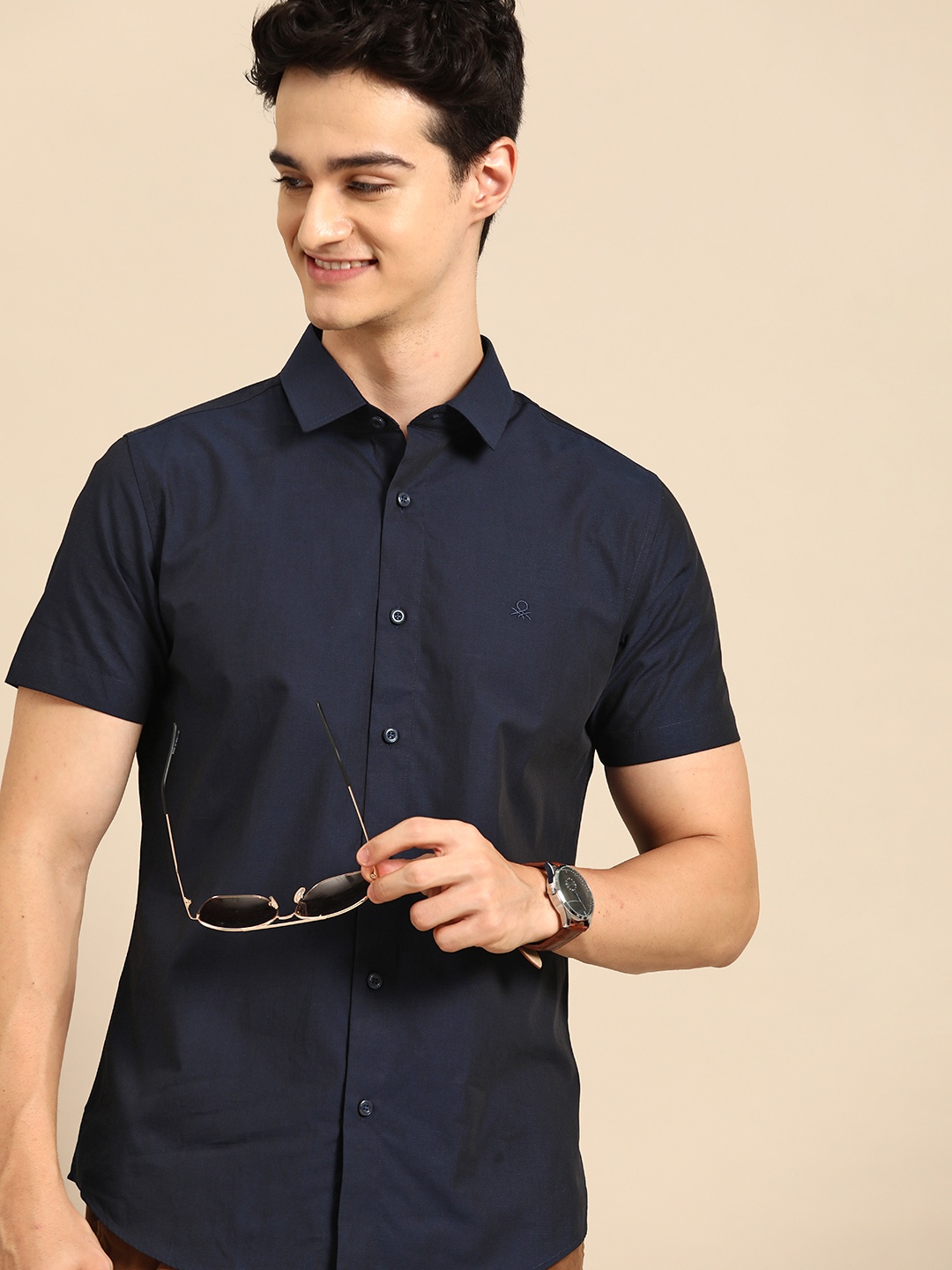 

United Colors of Benetton Men Navy Blue Slim Fit Opaque Casual Shirt