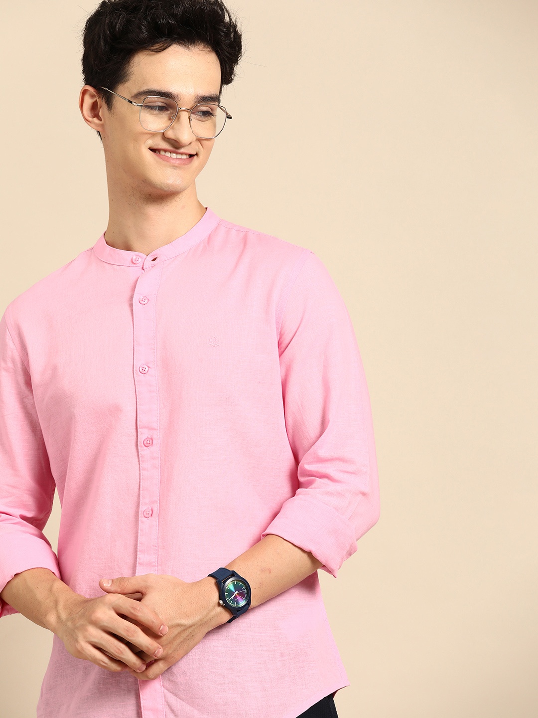

United Colors of Benetton Men Linen Cotton Casual Shirt, Pink