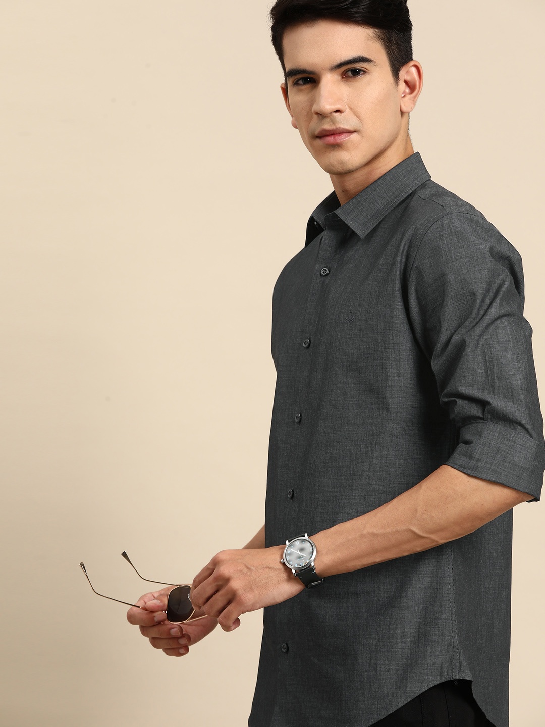 

United Colors of Benetton Pure Cotton Casual Shirt, Charcoal