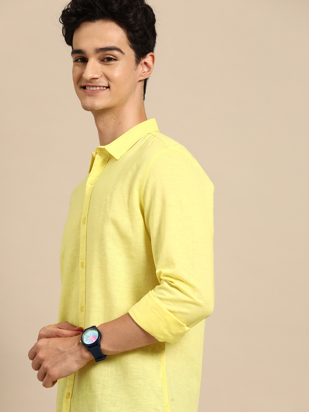 

United Colors of Benetton Men Cotton Linen Casual Shirt, Yellow