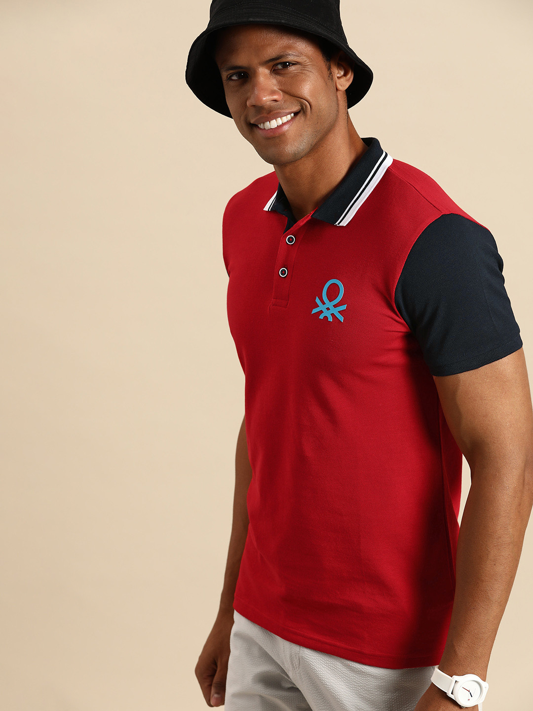 

United Colors of Benetton Men Polo Collar Pure Cotton T-shirt, Red