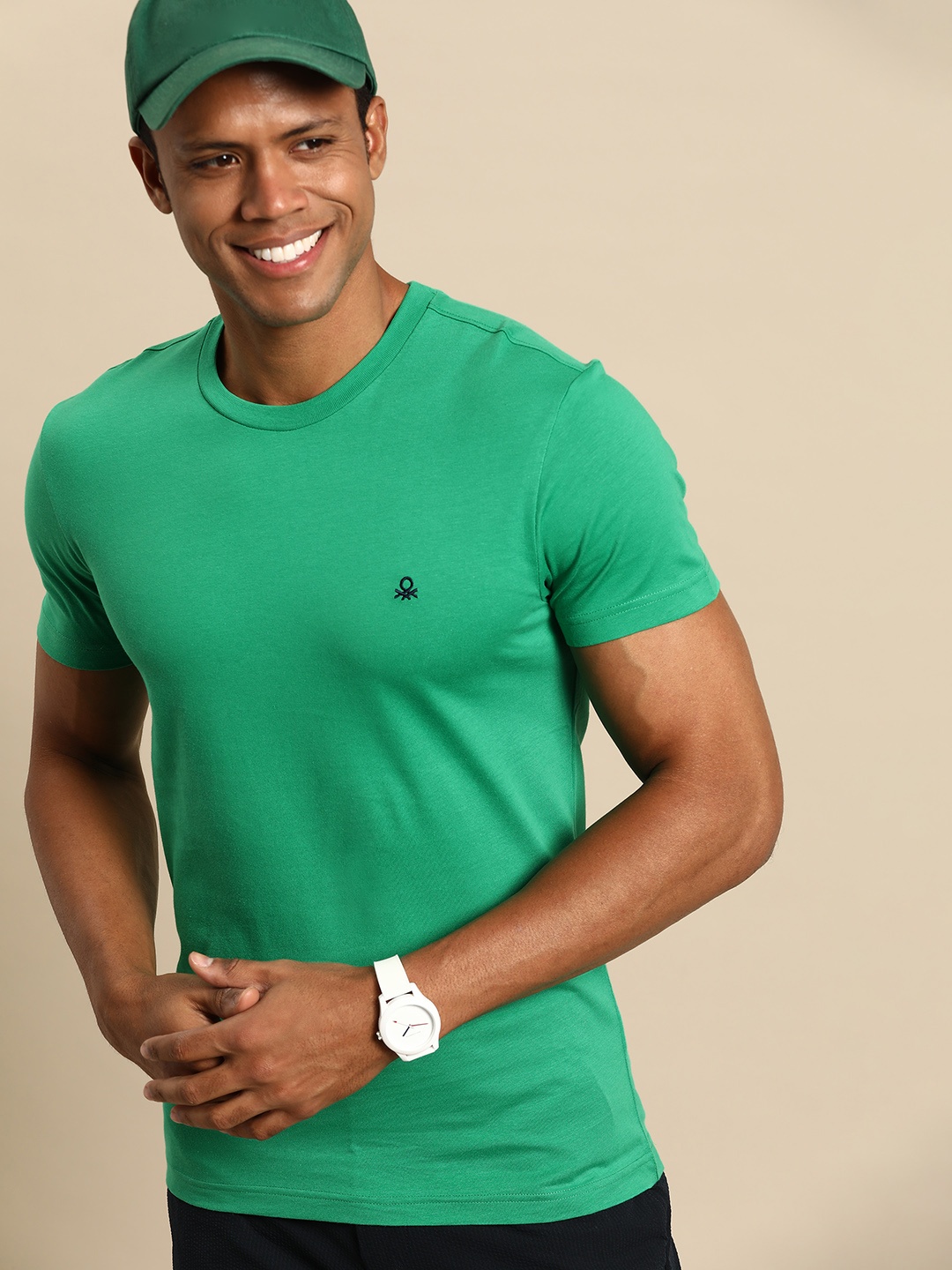United Colors of Benetton Men Pure Cotton T-shirt, Green