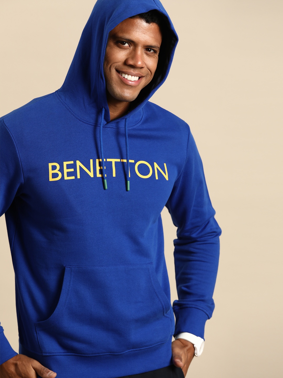 

United Colors of Benetton Men Pure Cotton Printed Hooded Sweatshirt, Blue