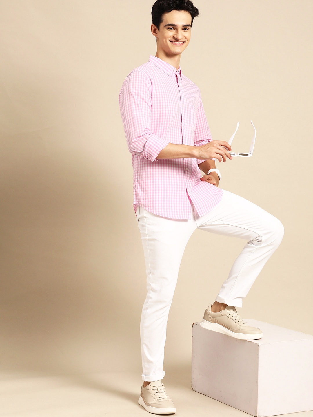 

United Colors of Benetton Gingham Checks Slim Fit Cotton Shirt, Pink