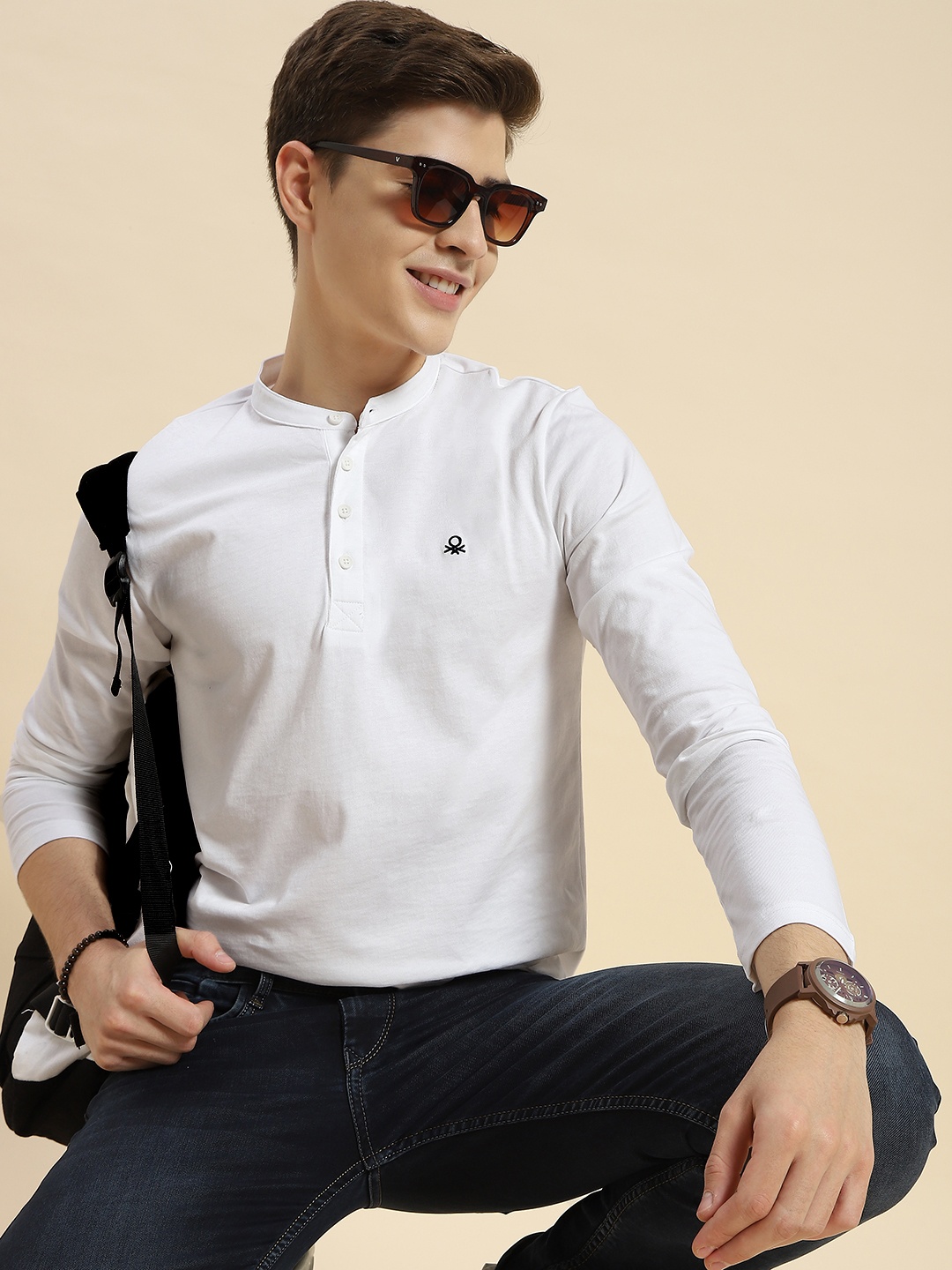 

United Colors of Benetton Henley Neck Pure Cotton Slim Fit T-shirt, White