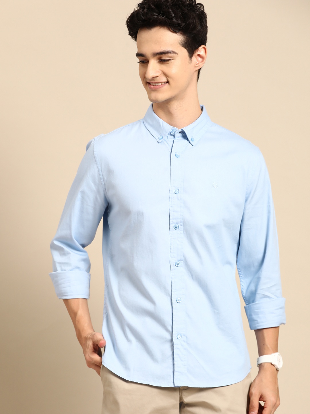 

United Colors of Benetton Men Pure Cotton Casual Shirt, Blue