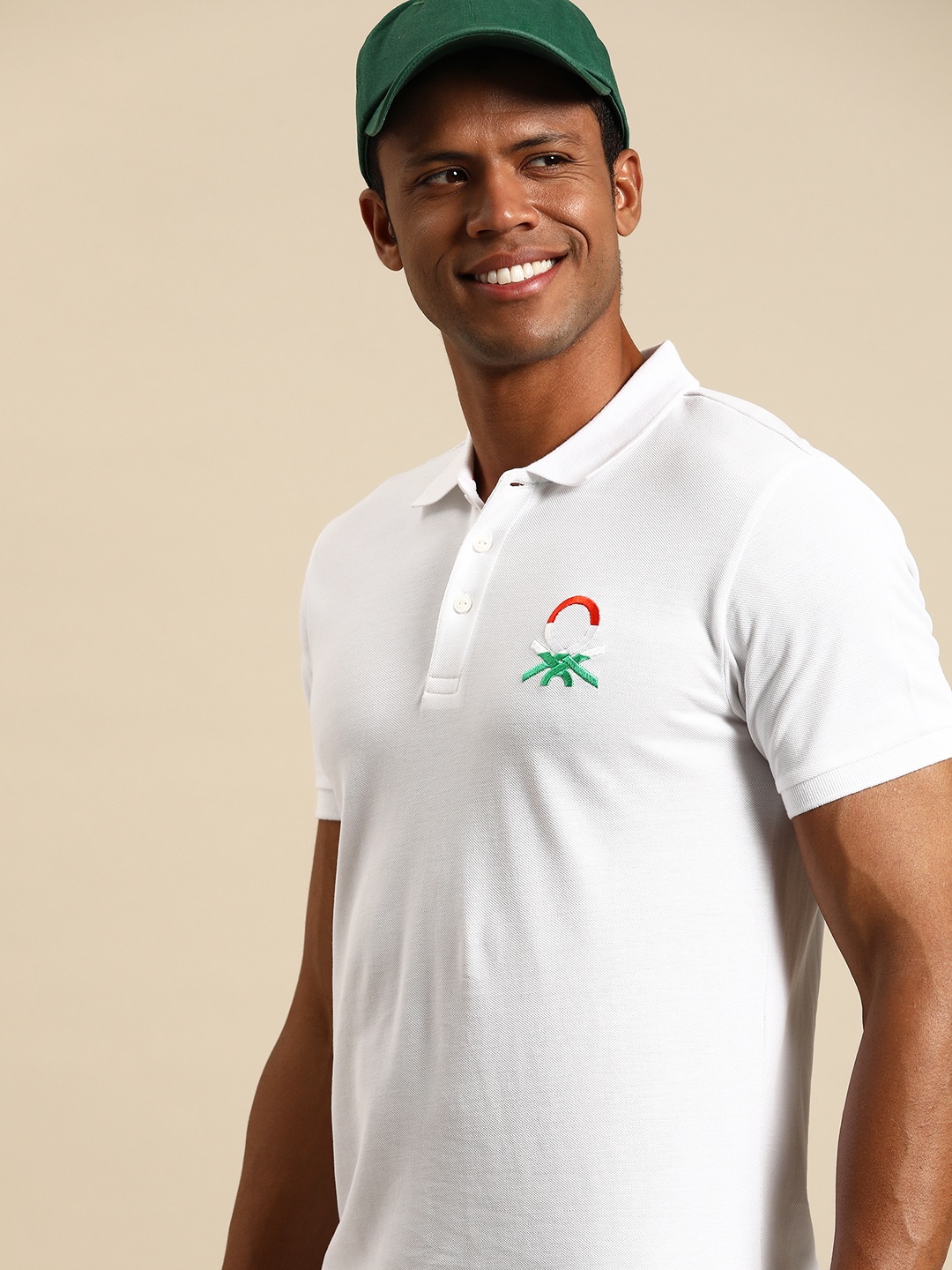 

United Colors of Benetton Men Polo Collar Pure Cotton T-shirt, White