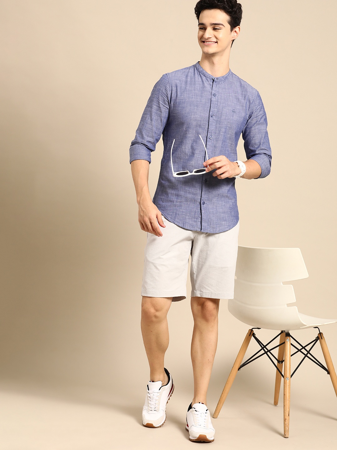 United Colors of Benetton Men Pure Cotton Casual Shirt, Blue