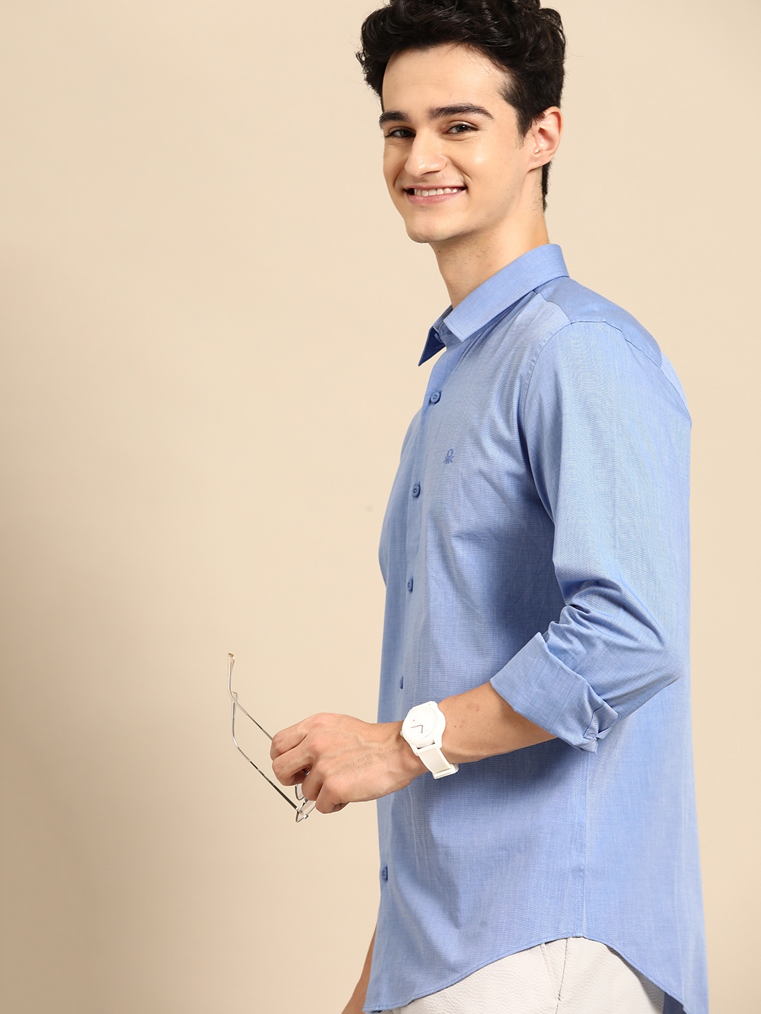 

United Colors of Benetton Men Pure Cotton Casual Shirt, Blue