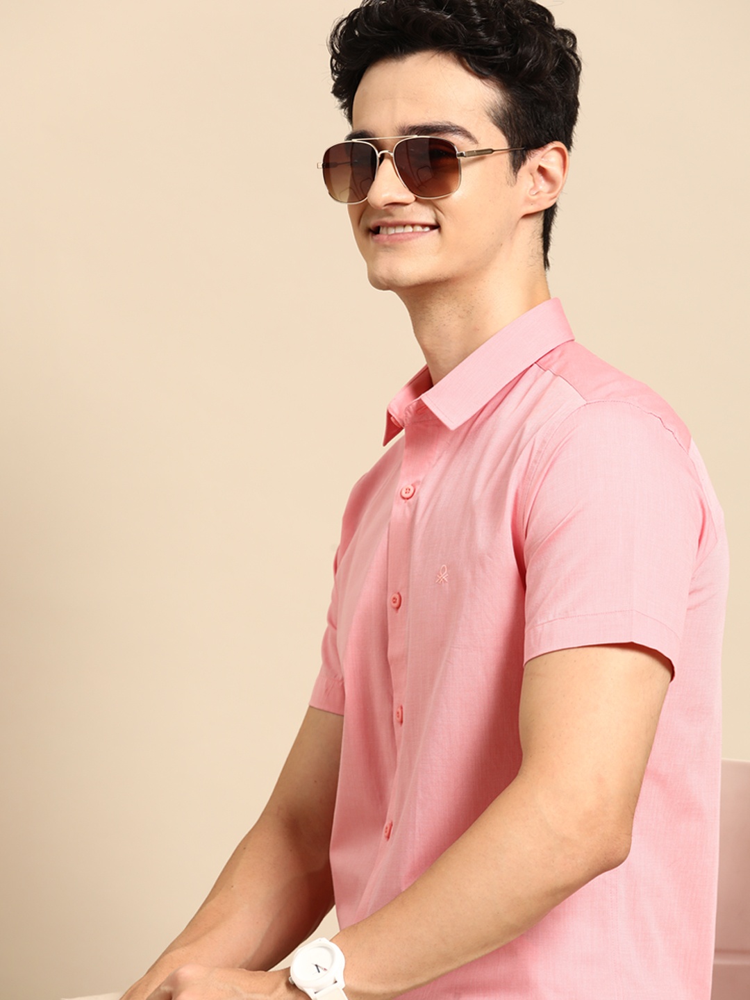

United Colors of Benetton Men Pure Cotton Casual Shirt, Pink