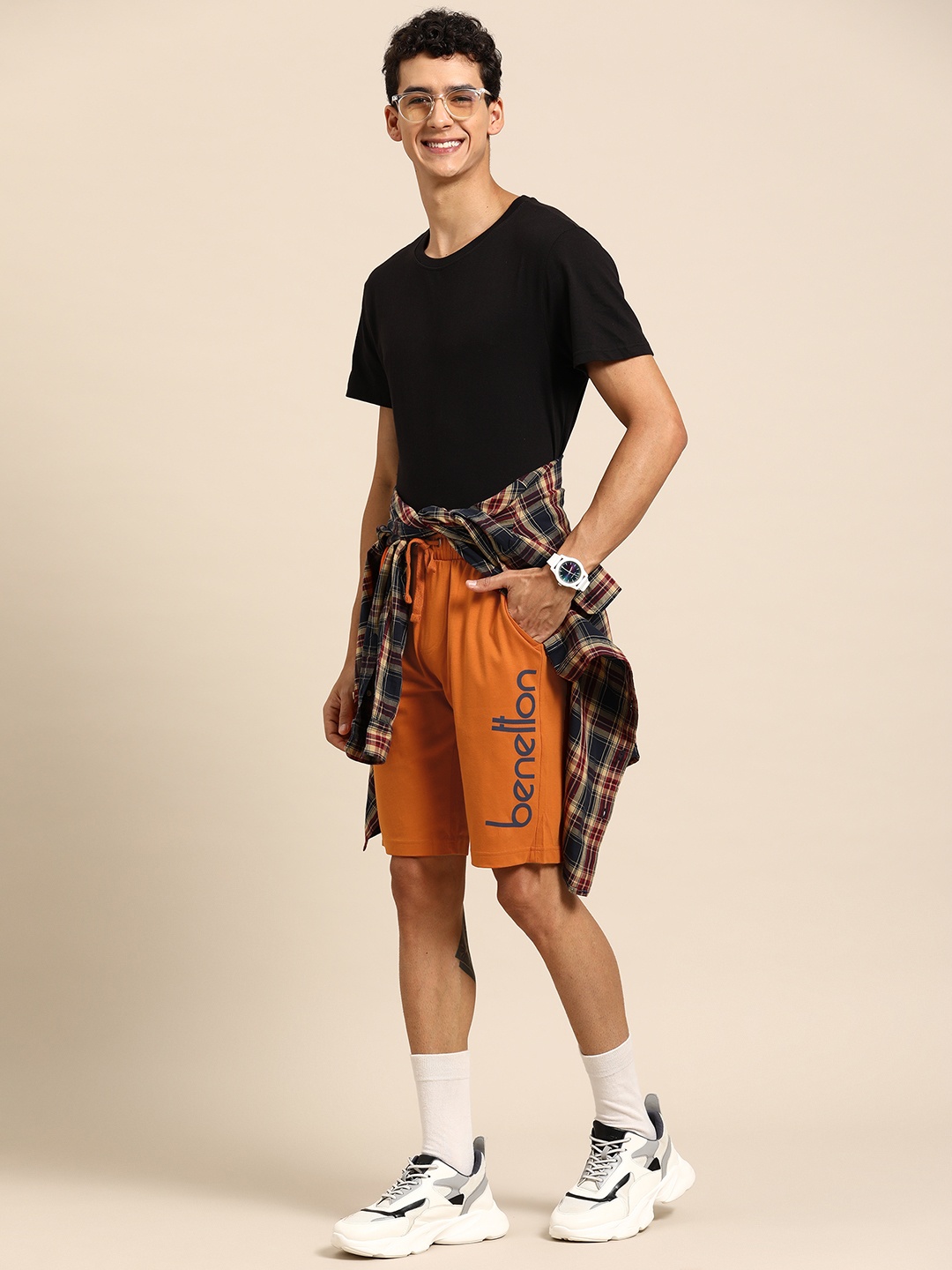

United Colors of Benetton Men Pure Cotton Slim Fit Jersey Shorts, Orange