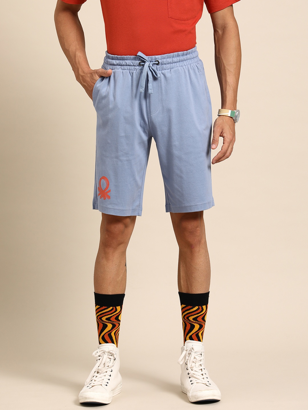 

United Colors of Benetton Men Pure Cotton Slim Fit Jersey Shorts, Blue