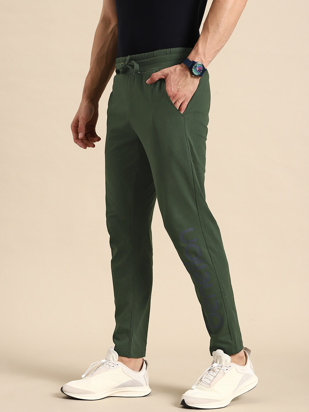 

United Colors of Benetton Men Pure Cotton Brand Logo Printed Track Pants, Olive