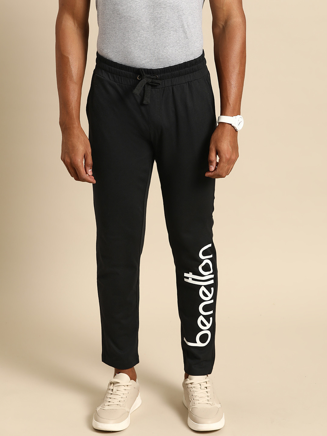 

United Colors of Benetton Men Pure Cotton Brand Logo Printed Joggers, Black