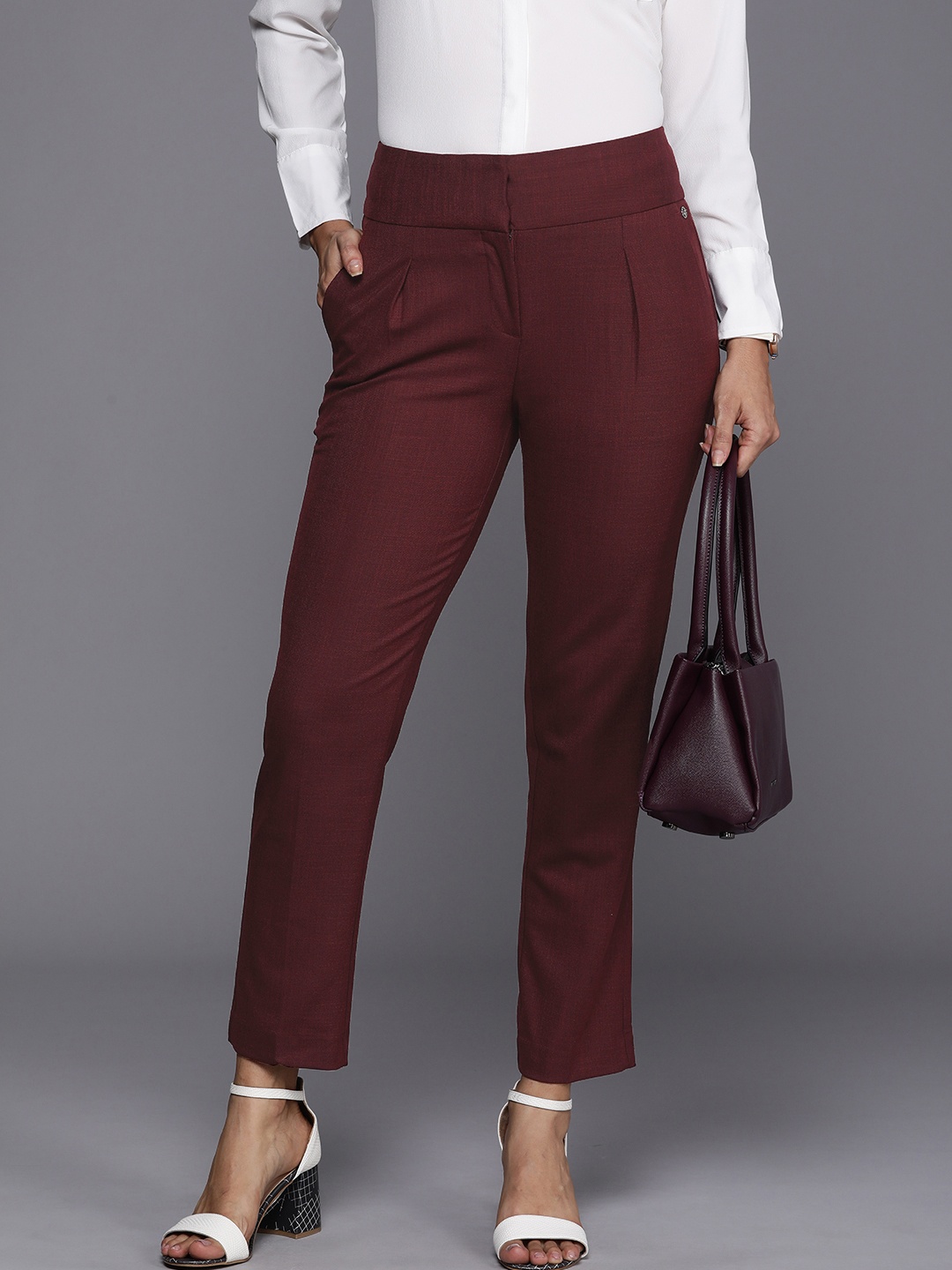 

Allen Solly Woman High-Rise Smart Casual Trousers, Maroon