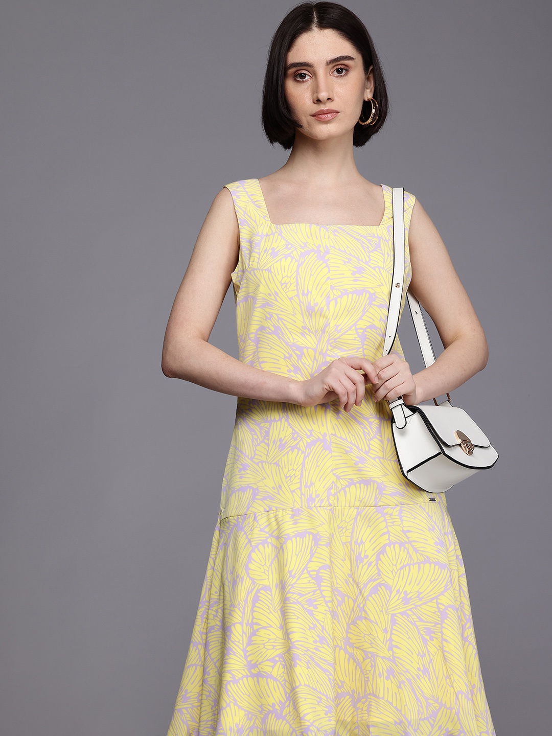 

Allen Solly Woman Abstract Printed A-Line Dress, Yellow