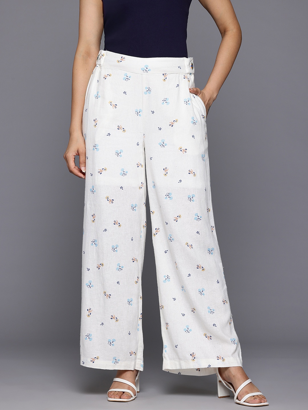 

Allen Solly Woman Women Floral Printed High-Rise Trousers, White