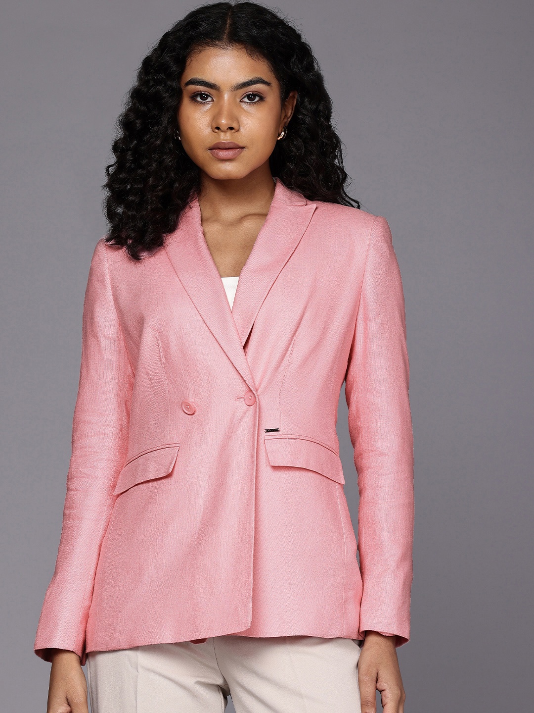 

Allen Solly Woman Peaked Lapel Double-Breasted Formal Blazers, Pink