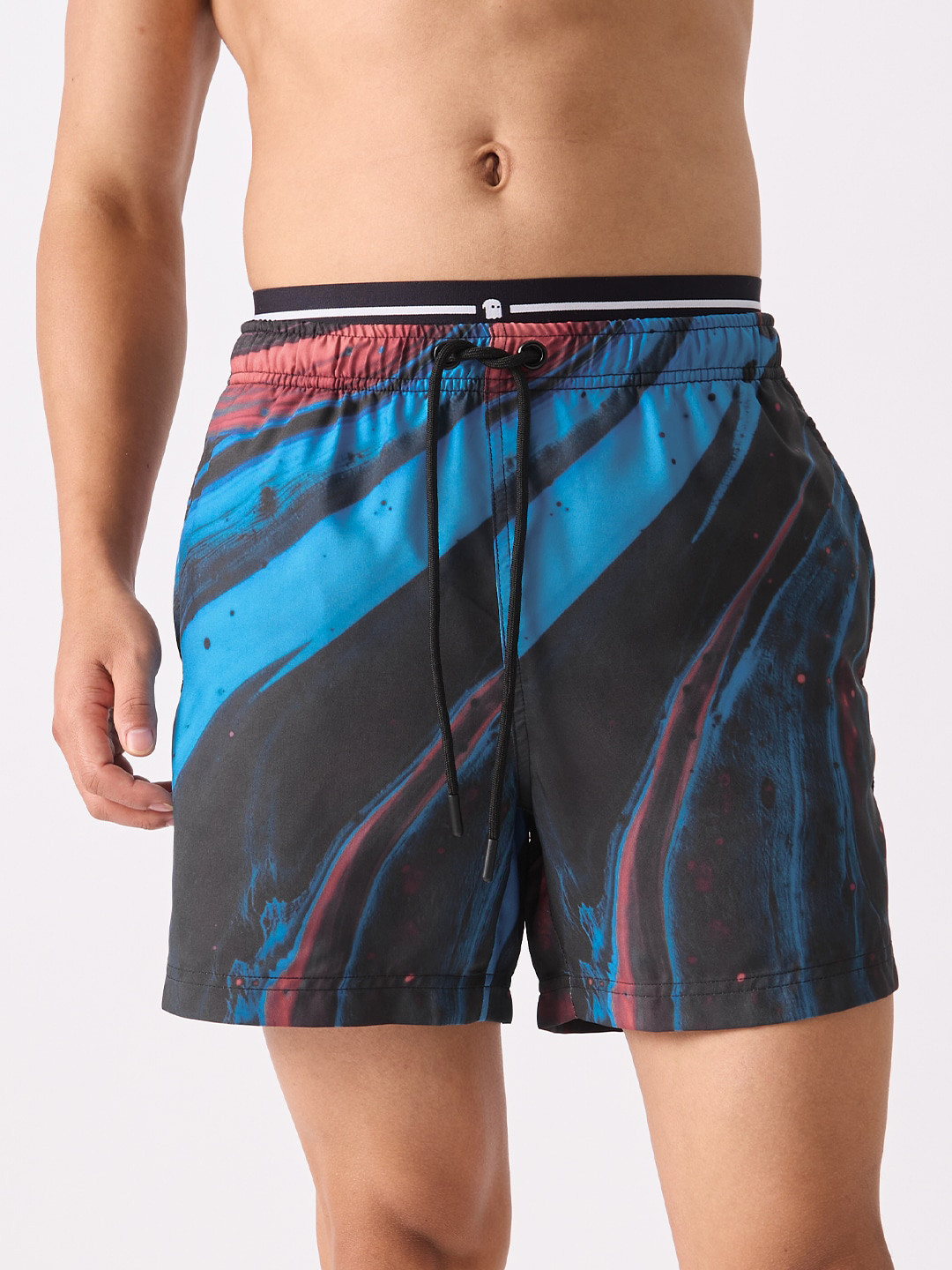 

The Souled Store Men Black Mid-Rise Abstract Printed Sports Shorts