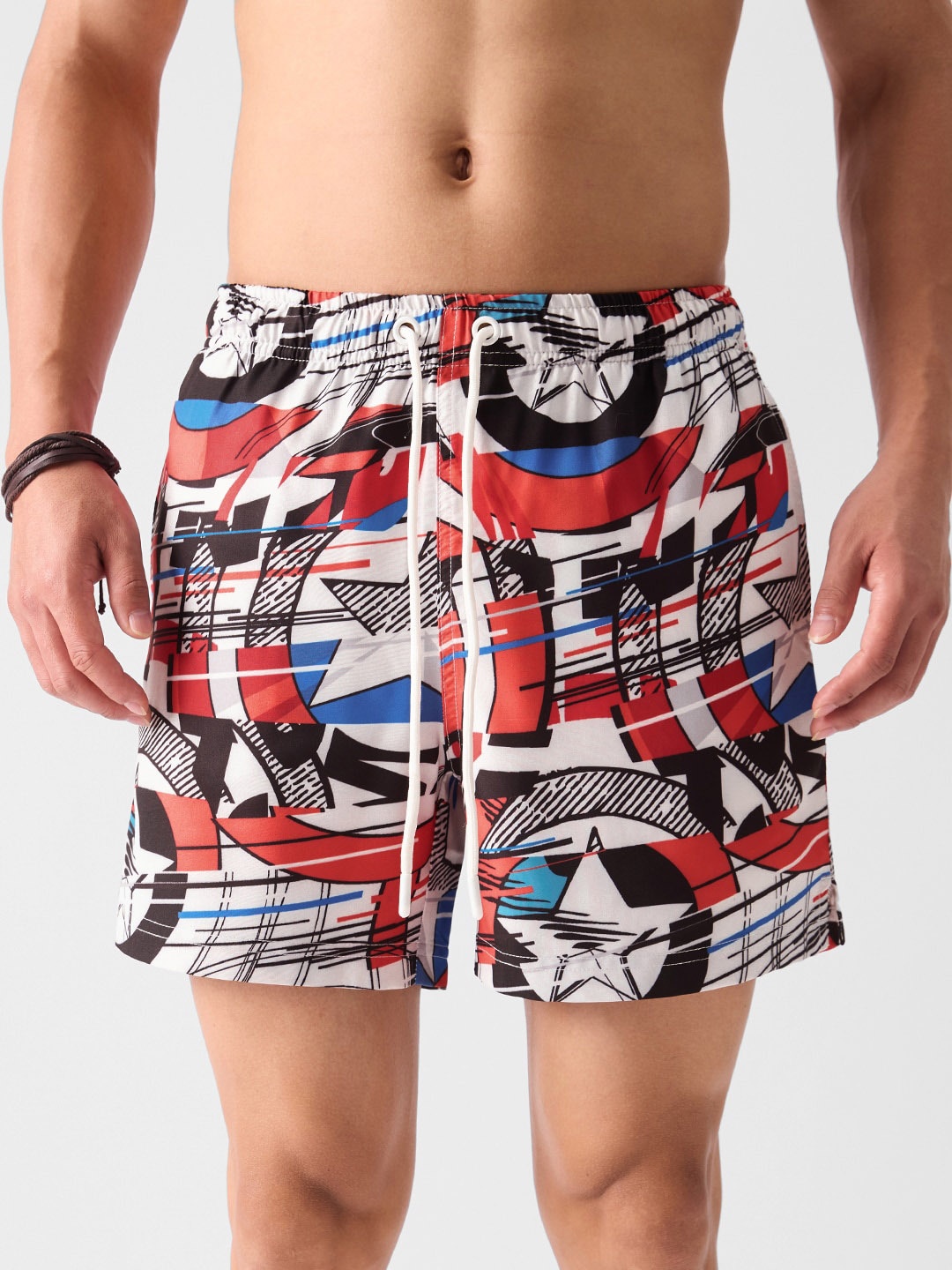 

The Souled Store Men White Mid-Rise Captain America Printed Sports Shorts