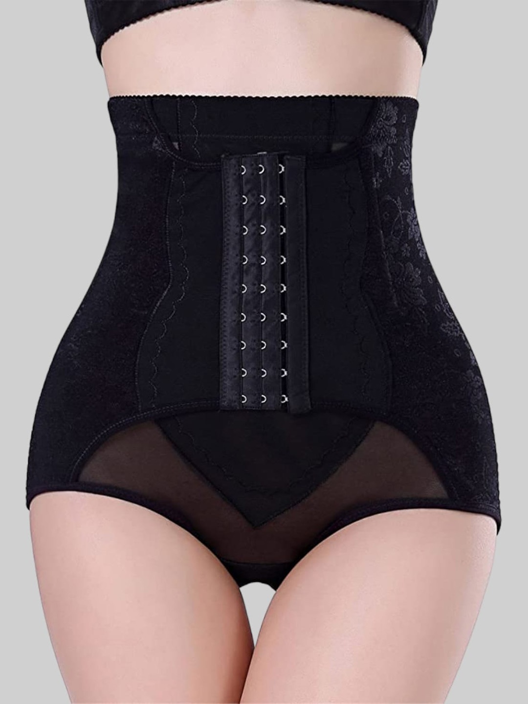 

PLUMBURY High Waist Tummy Control Shapewear Panty with Hook Belt, Black