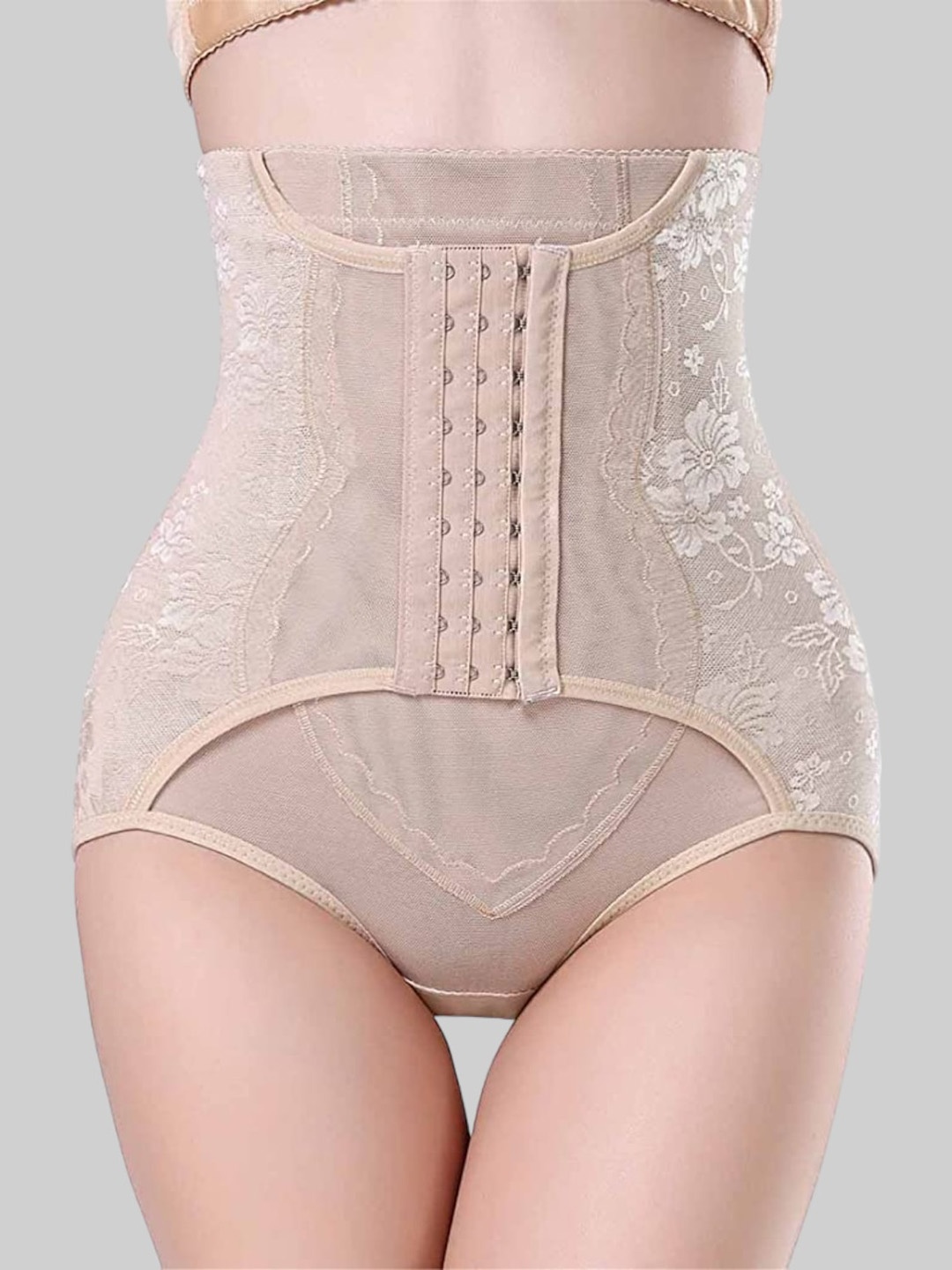 

PLUMBURY High Waist Tummy Control Shapewear Panty with Hook Belt, Beige