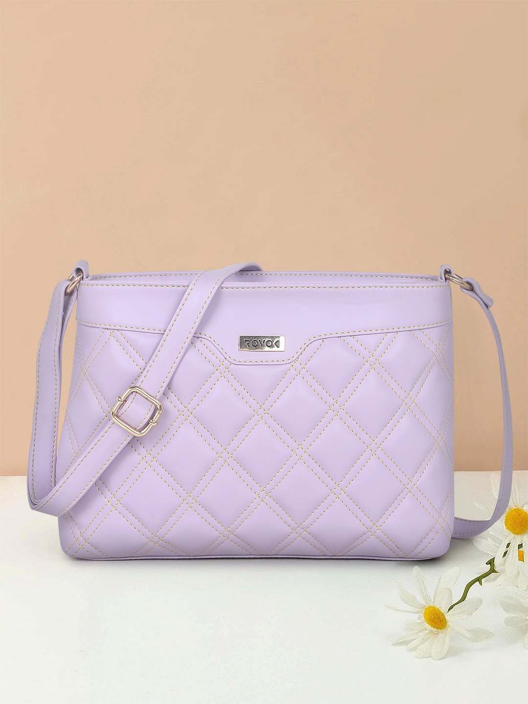 

ROVOK Checked Structured Sling Bag With Quilted, Lavender