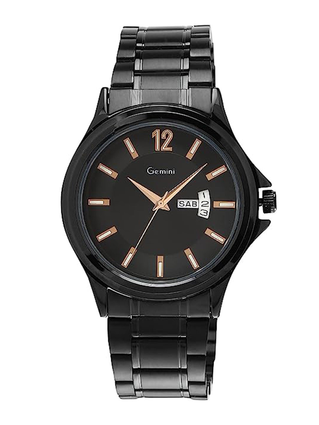 

GEMINI Men Round Dial & Stainless Steel Bracelet Style Straps Analogue Watch BNS 1698NM02, Black