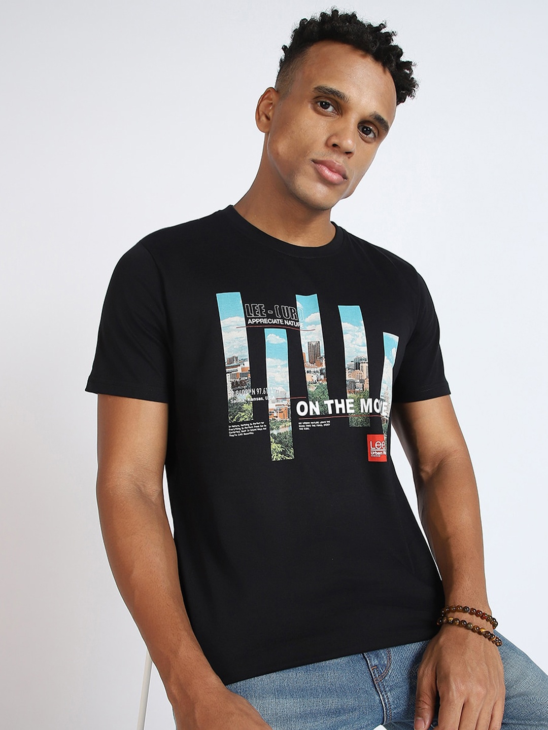 Lee Graphic Printed Round Neck Slim Fit Cotton Regular T-shirt, Black