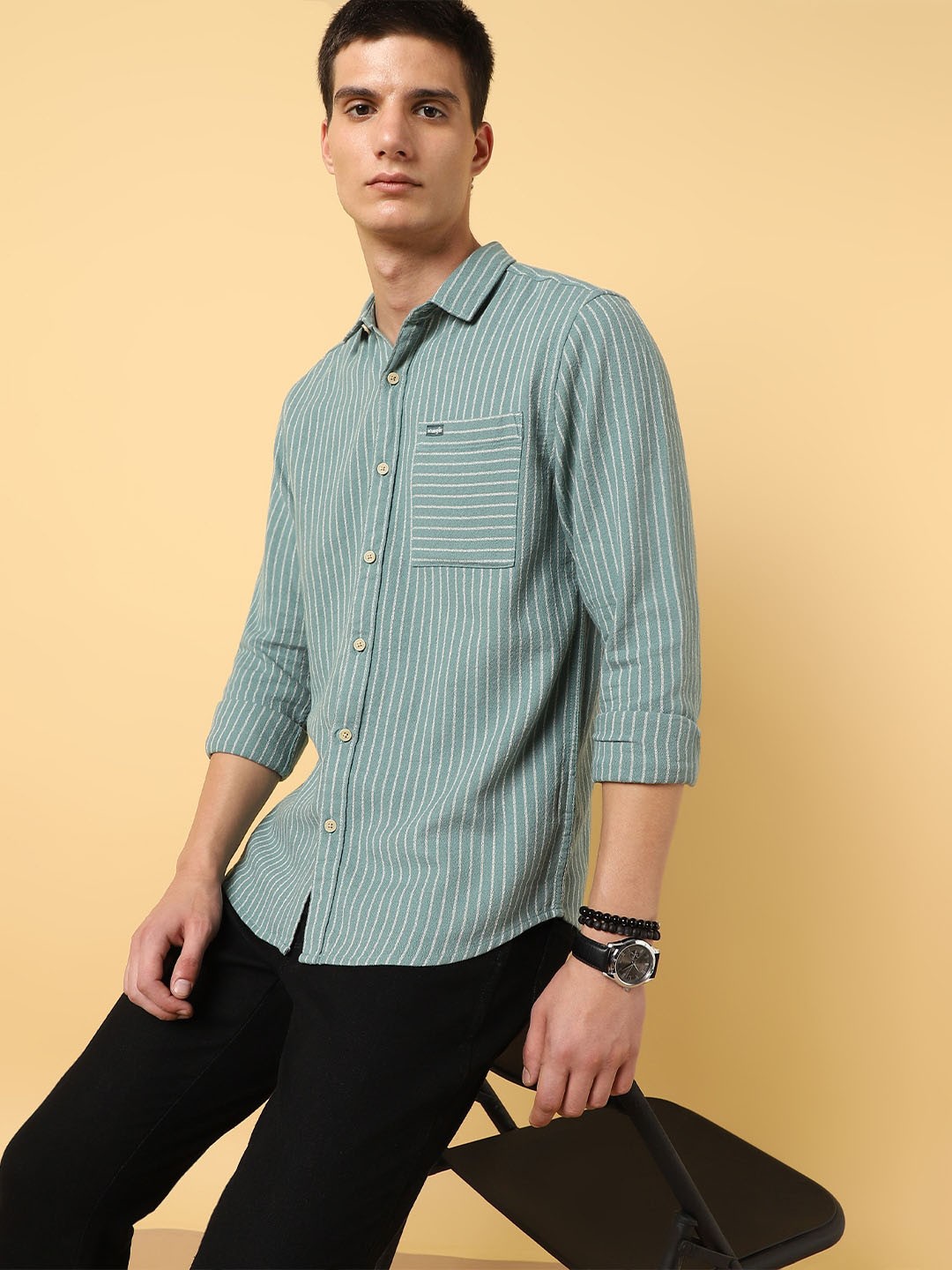 

Wrangler Micro Opaque Striped Casual Shirt, Green