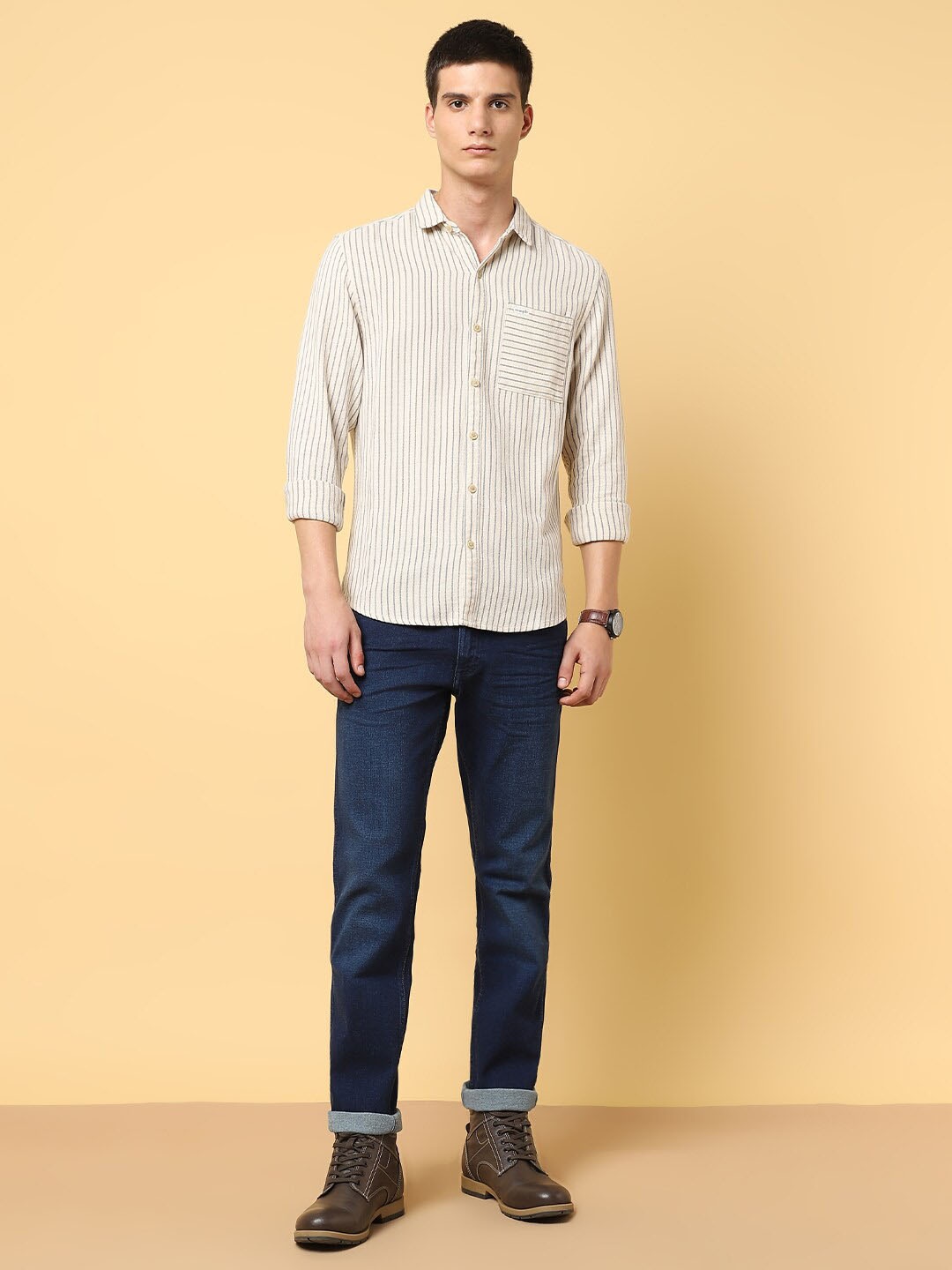 

Wrangler Opaque Striped Casual Shirt, Beige
