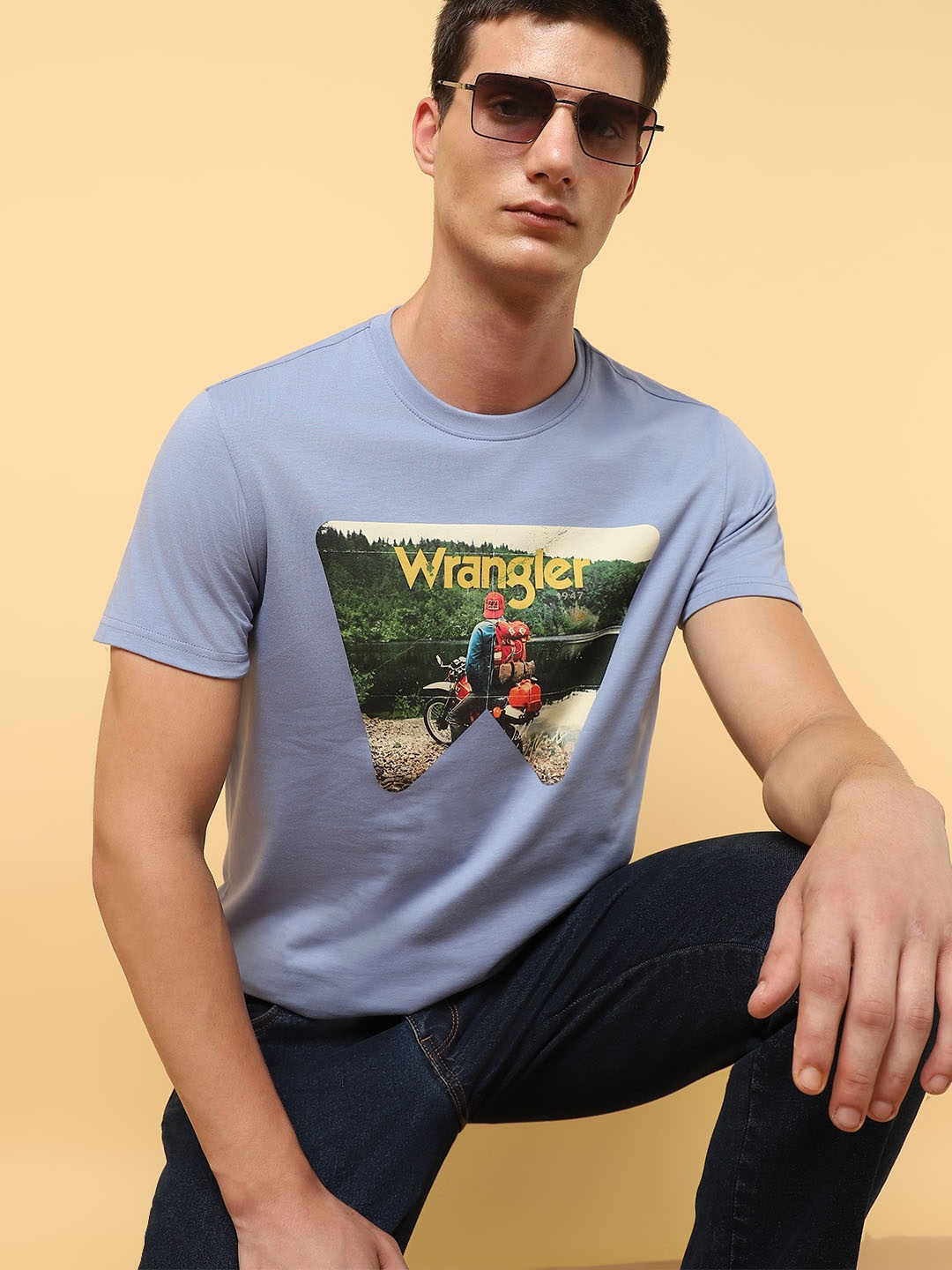 

Wrangler Printed Cotton T-shirt, Blue