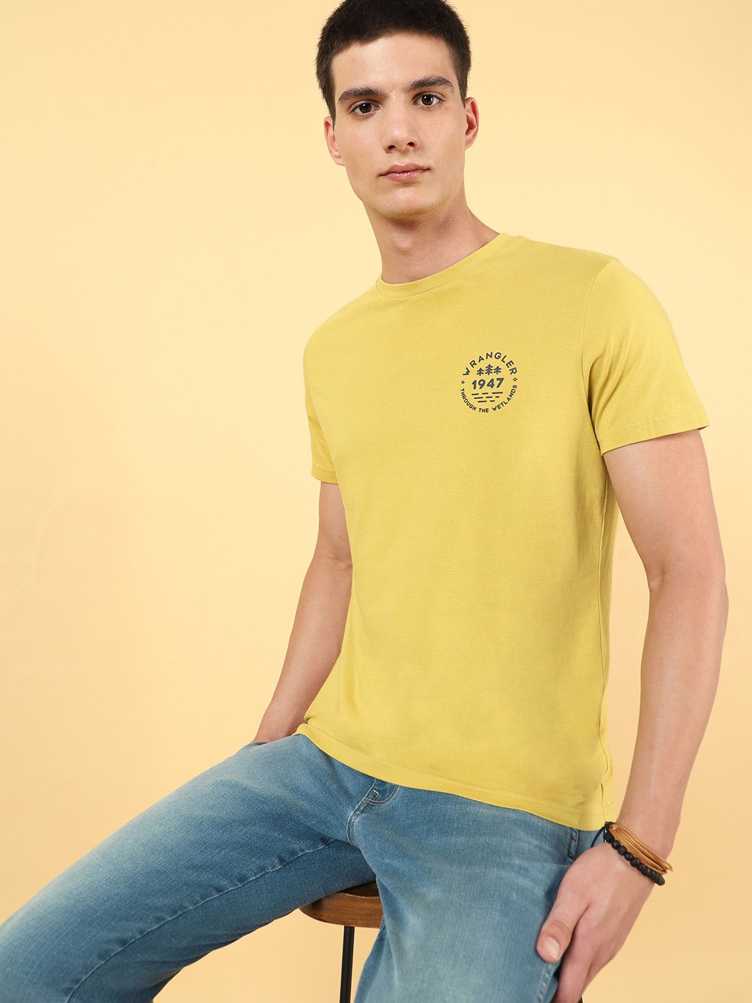 

Wrangler Printed Cotton T-shirt, Yellow