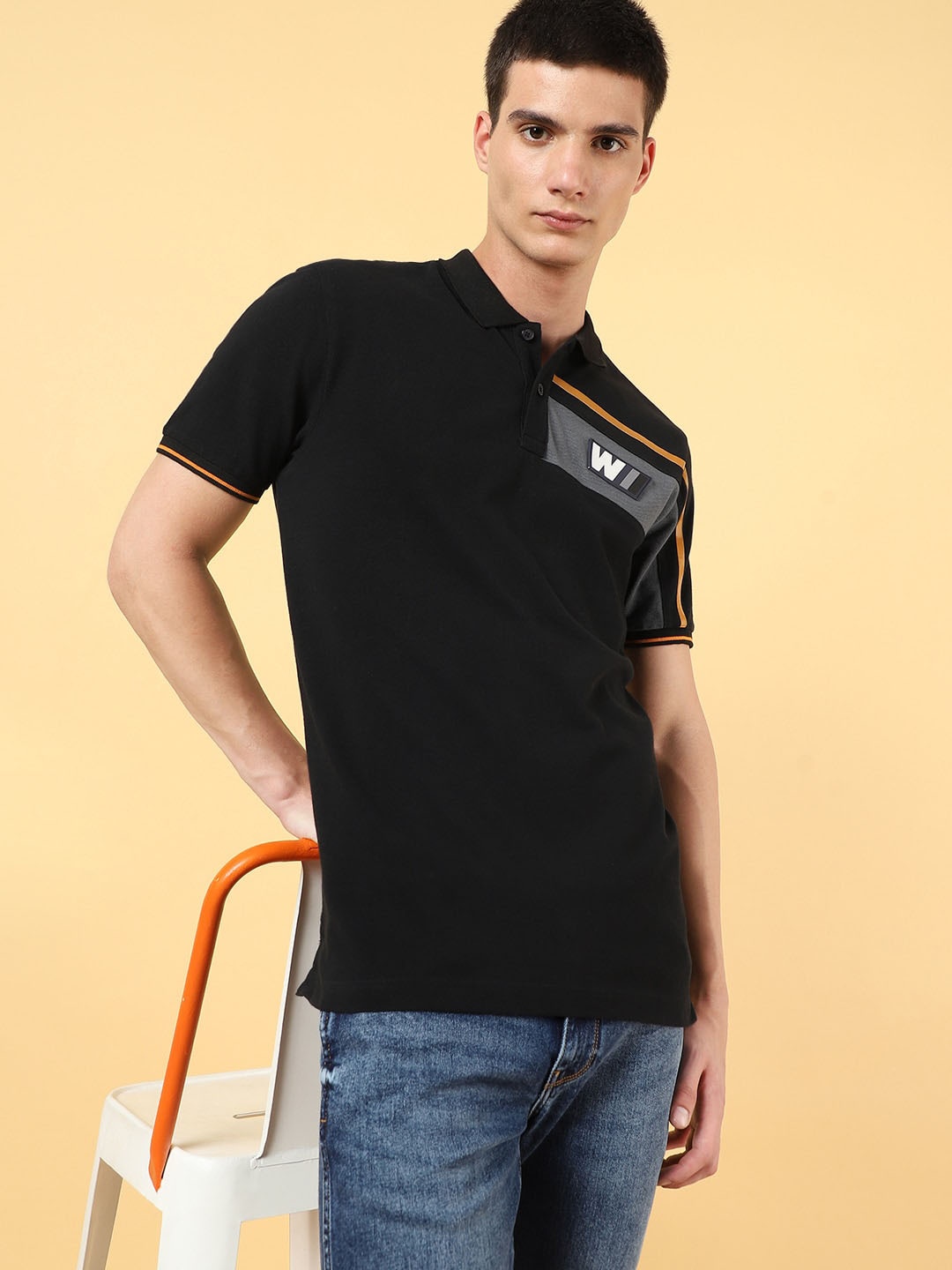 

Wrangler Typography Printed Polo Collar Cotton T-shirt, Black
