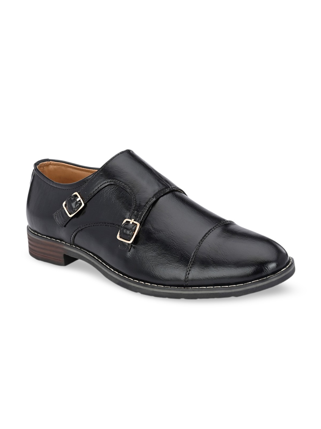 

ATTITUDIST Men Double Strap Formal Monk Shoes, Black