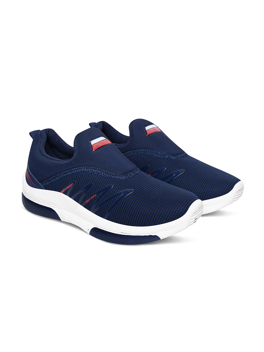 

Airspot Men Striped Contrast Sole Slip-On Sneakers, Navy blue