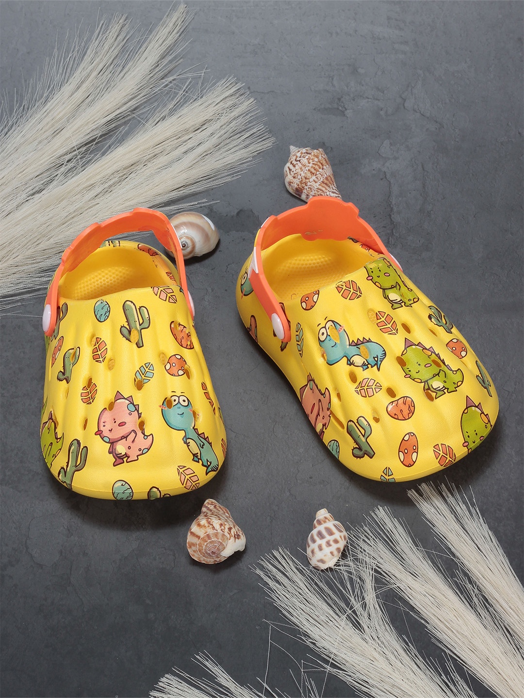 

Lil Lollipop Kids Dinosaur Printed Anti-Slip Clogs, Yellow