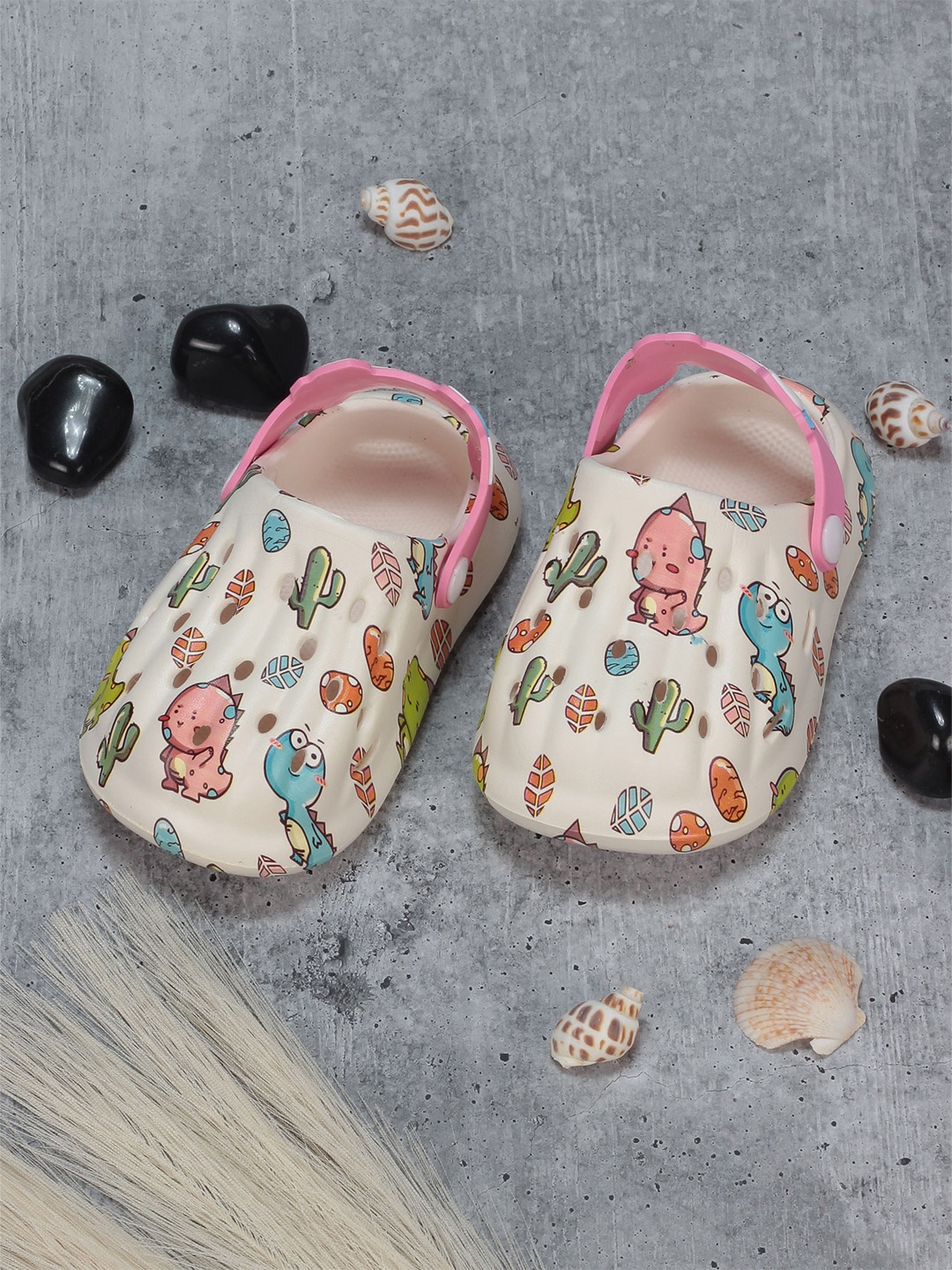 

Lil Lollipop Kids Dinosaur Printed Anti-Slip Rubber Clogs, Cream