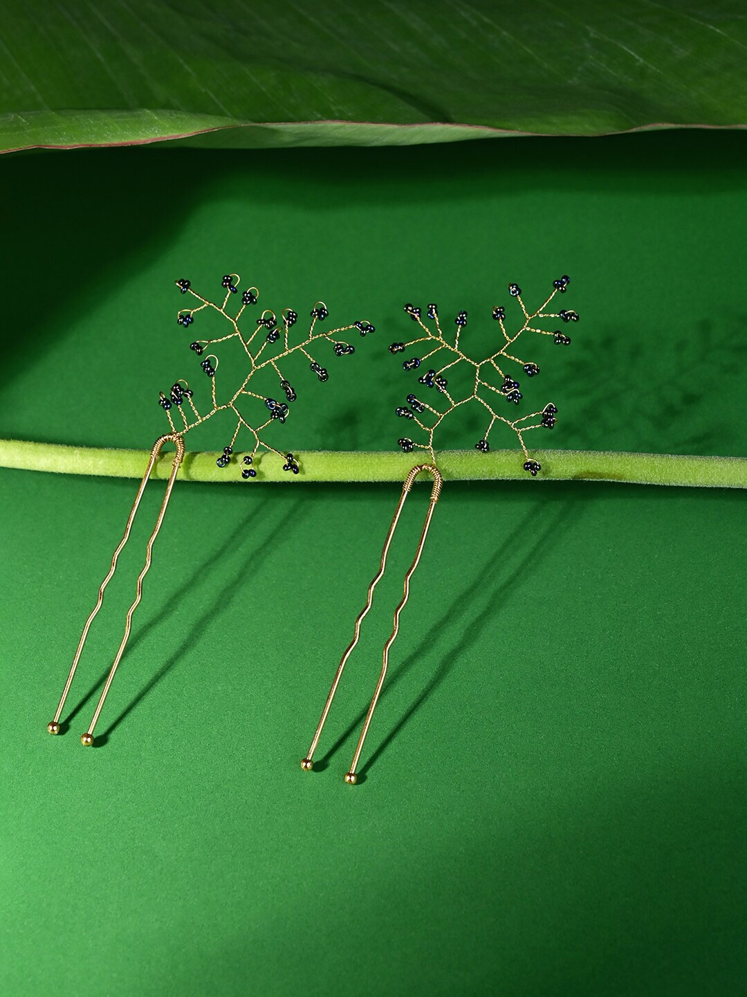 

Accessorize Set of 2 Delicate Bead Leaf Hair Pins, Blue