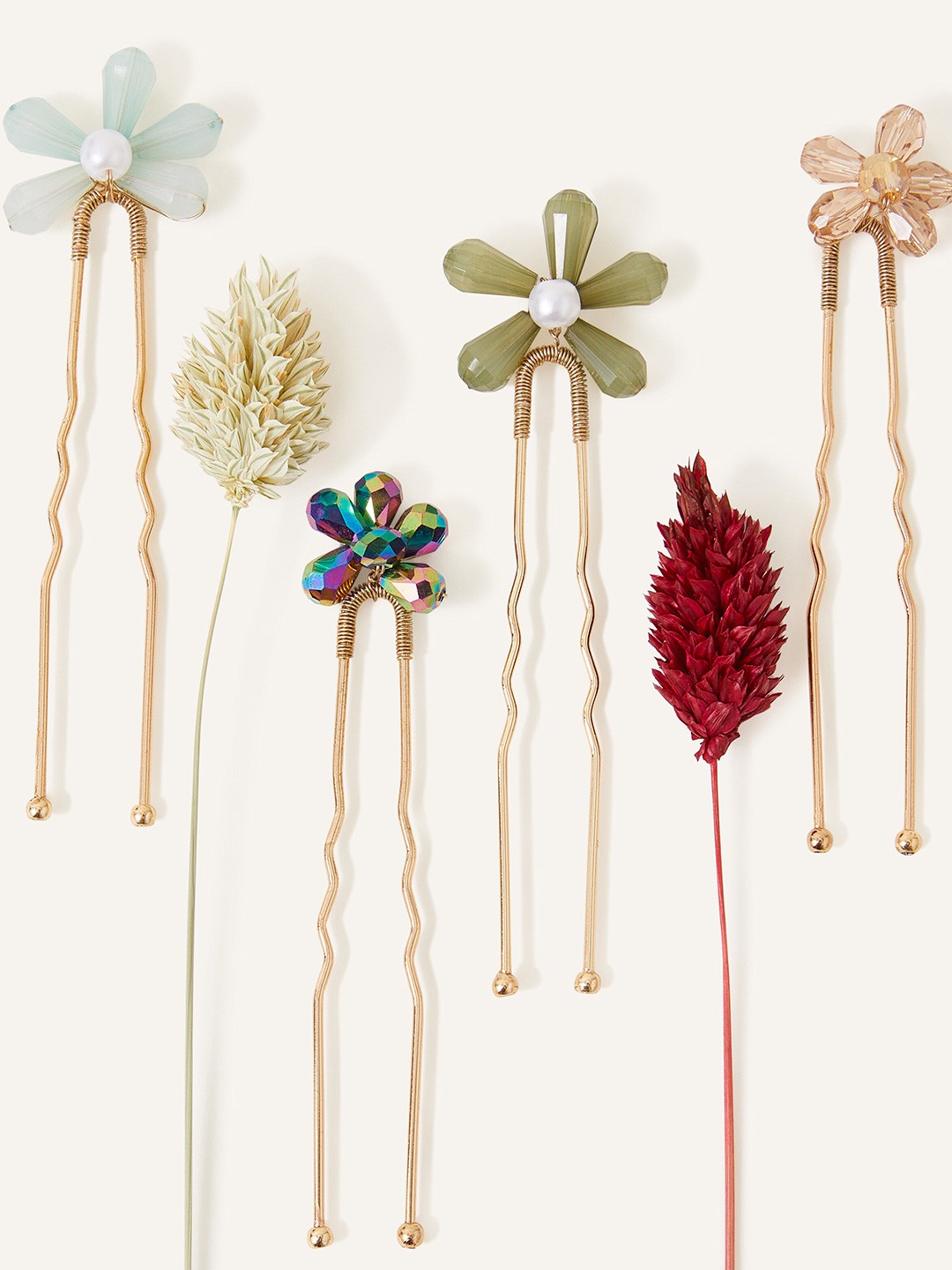 

Accessorize Set of 4 Embellished U Pins, Green