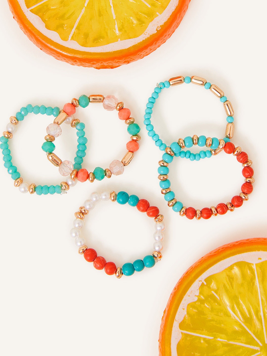 

Accessorize Set Of 5 Beaded Finger Rings, Blue