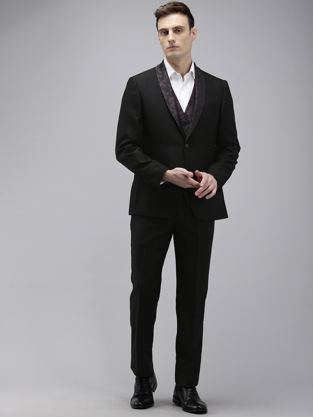 

Park Avenue Notched Lapel Single-Breasted 3 Piece Suits, Black