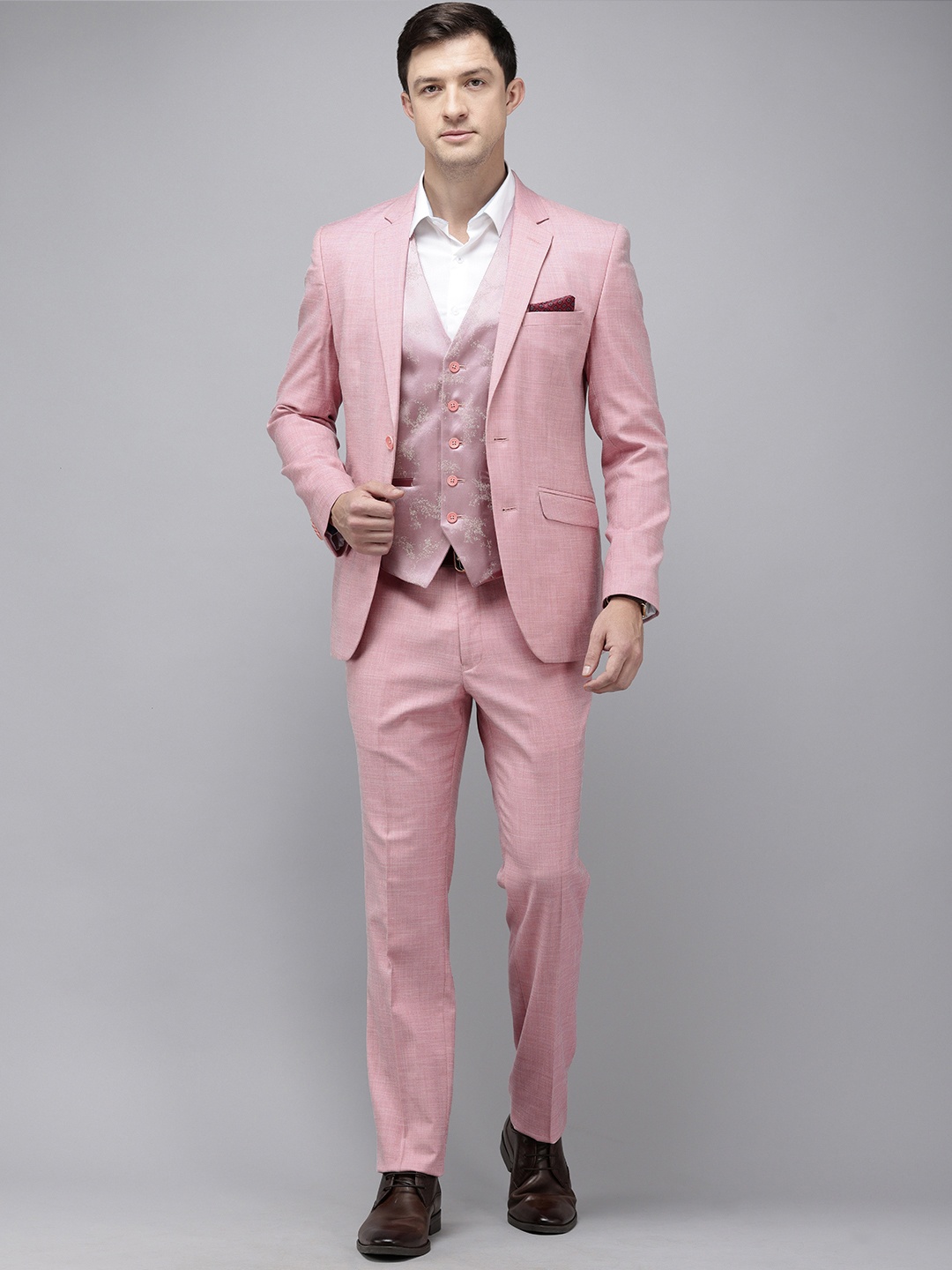 

Park Avenue Super Slim Fit Single Breasted 3-Peice Party Suit, Rose