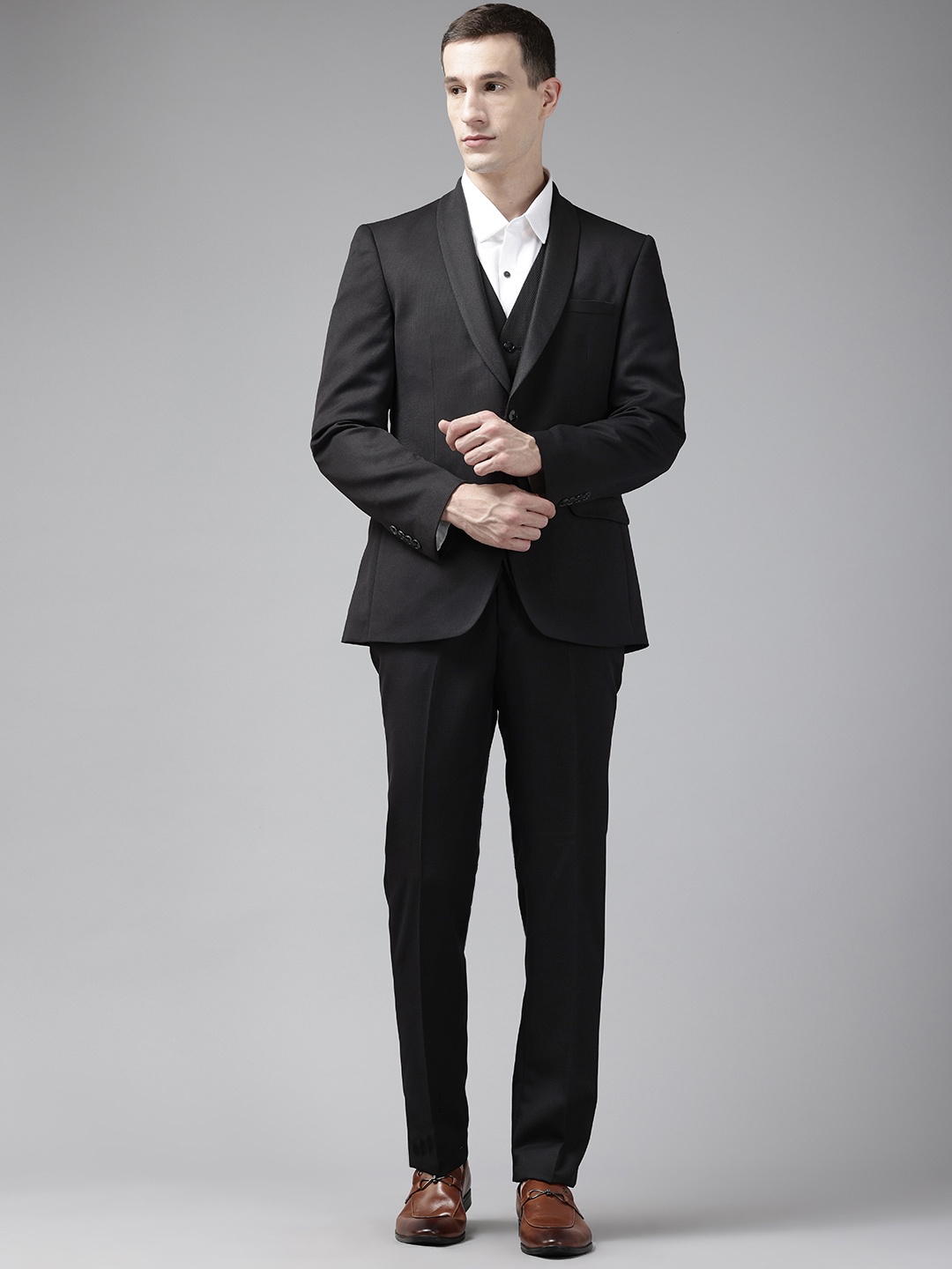 

Park Avenue 3-Piece Shawl Collar Textured Formal Suit, Black