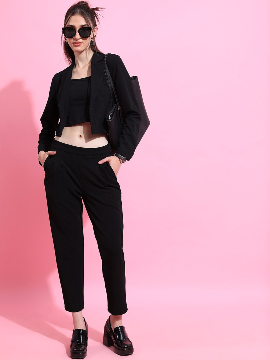 

Tokyo Talkies Crop Blazer & Tailored Trousers Co-Ords, Black