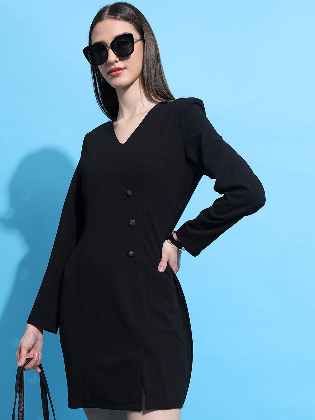 

Tokyo Talkies Black V-Neck Long Sleeves Blazer Dress