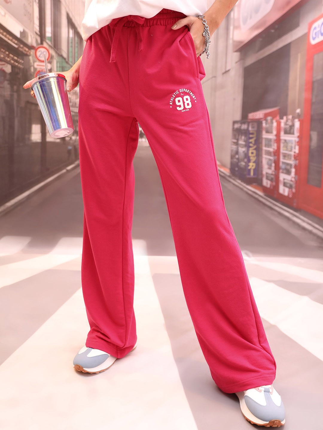 

Tokyo Talkies Pink Mid-Raise Flat-Front Parallel Trousers