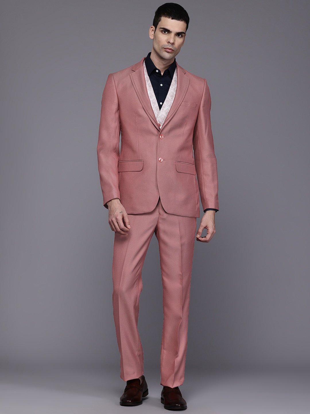 

Raymond Party Blazer & Trouser With Woven Design Waistcoat, Peach