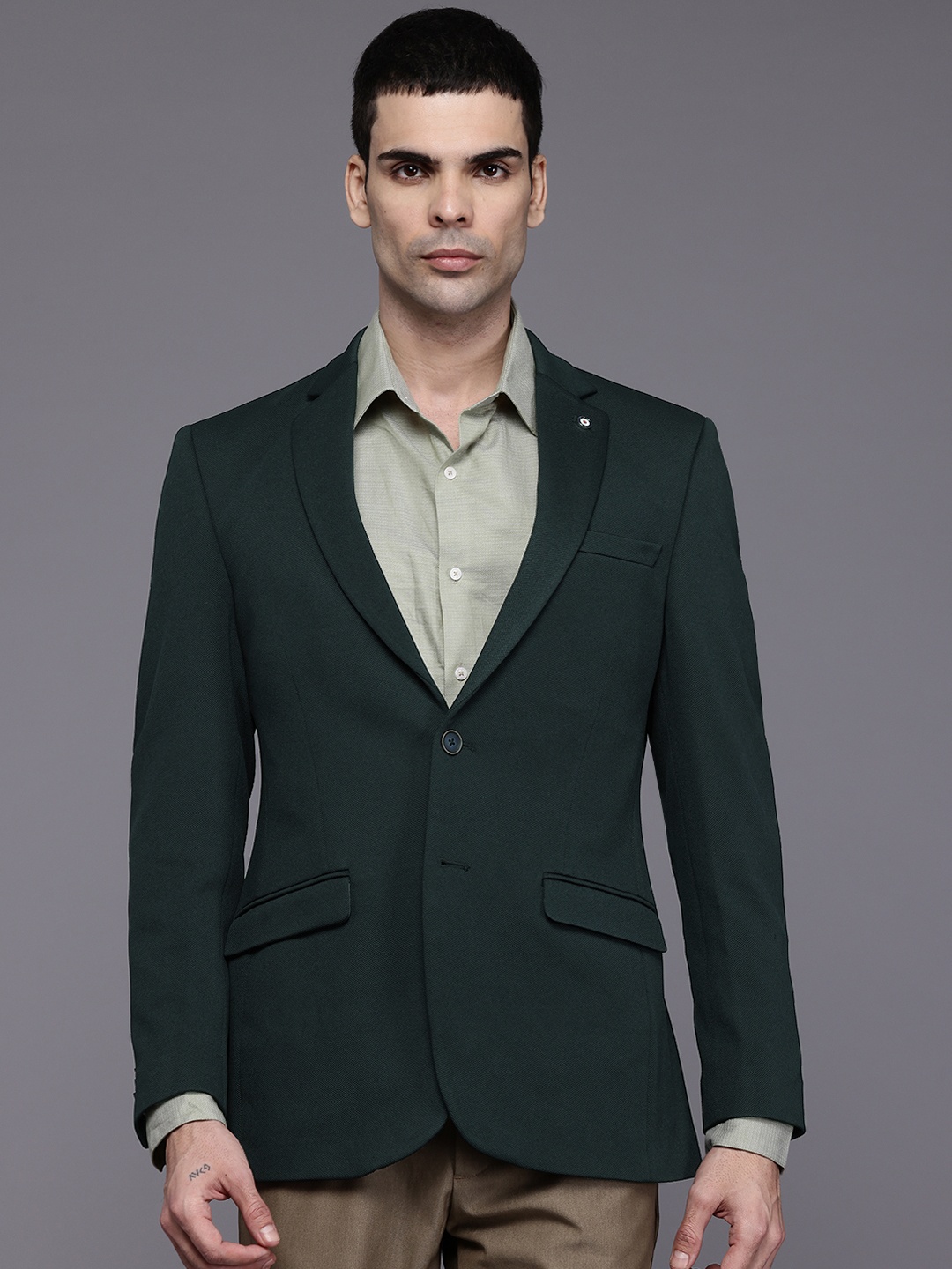

Raymond Notched Lapel Contemporary Fit Single-Breasted Formal Blazer, Green
